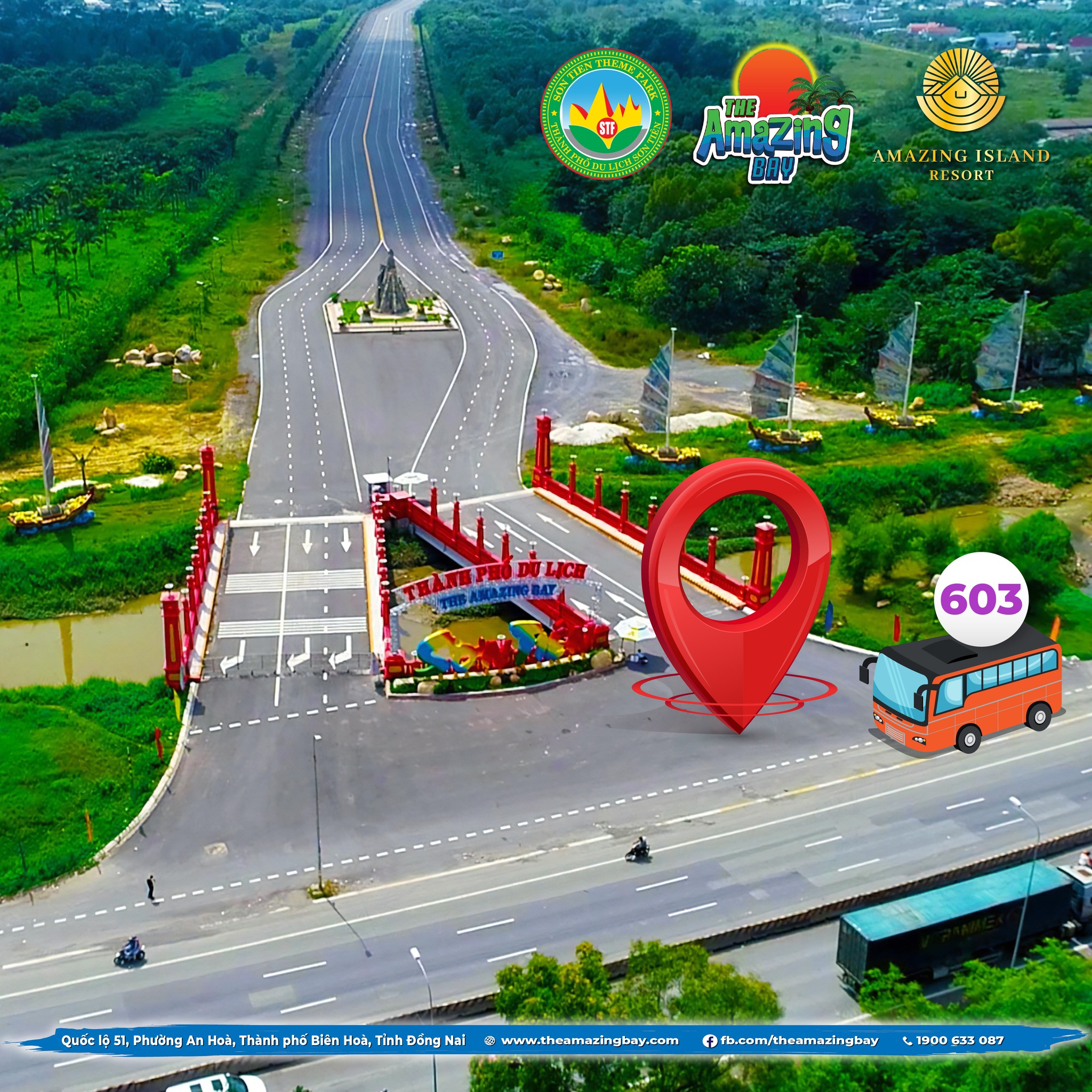 Sơ đồ hướng dẫn tuyến xe Bus từ Tp.HCM đến với The Amazing Bay Công Viên Nước Sơn Tiên