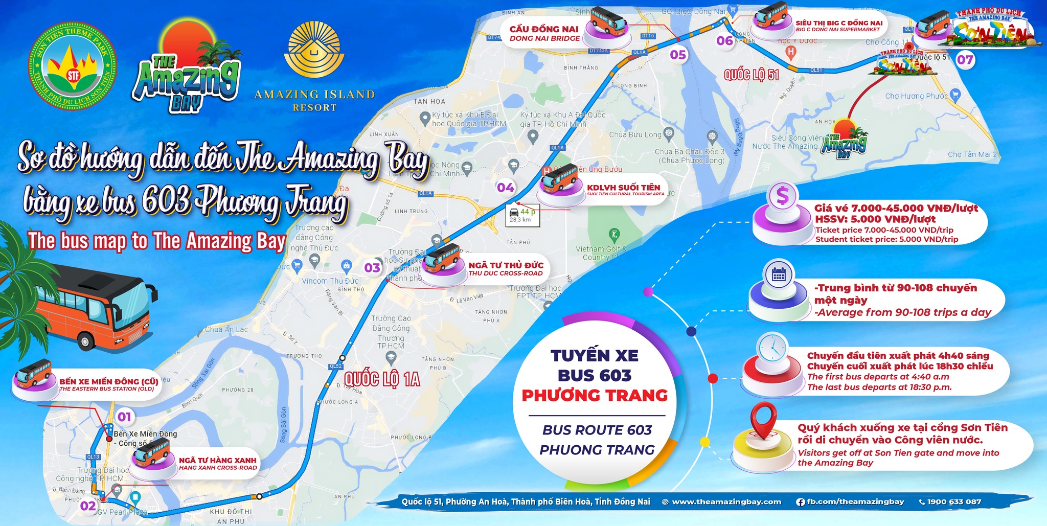 Sơ đồ hướng dẫn tuyến xe Bus từ Tp.HCM đến với The Amazing Bay Vịnh Kỳ Diệu